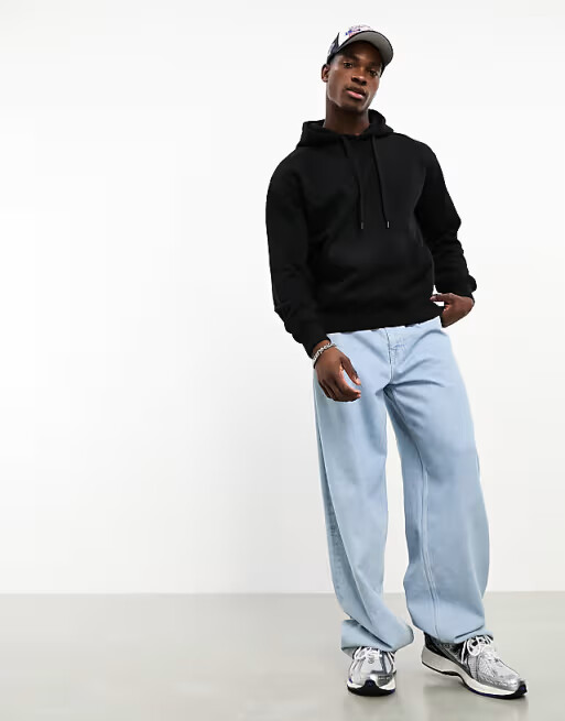 Bershka Black Essential Hoodie — BLACK