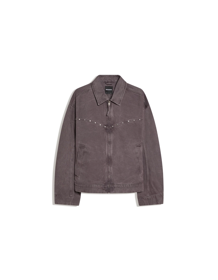 Bershka Studded Biker Jacket — GREY