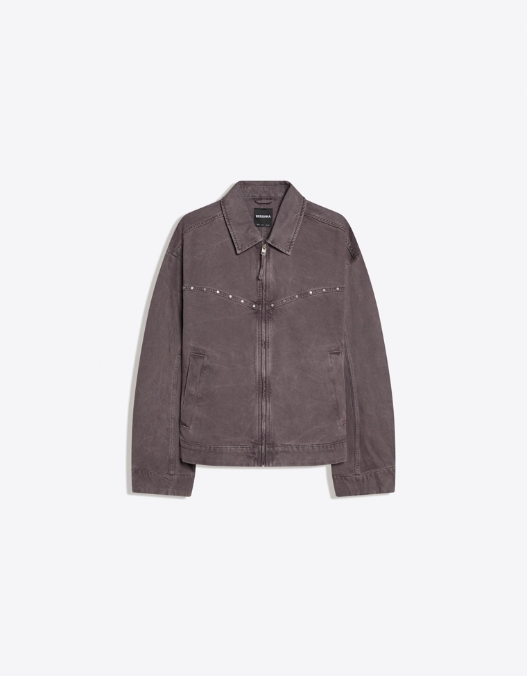 Bershka Studded Biker Jacket — GREY