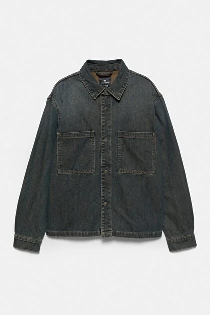 Pull&Bear Oversized Denim Shirt Jacket — Dark Grey
