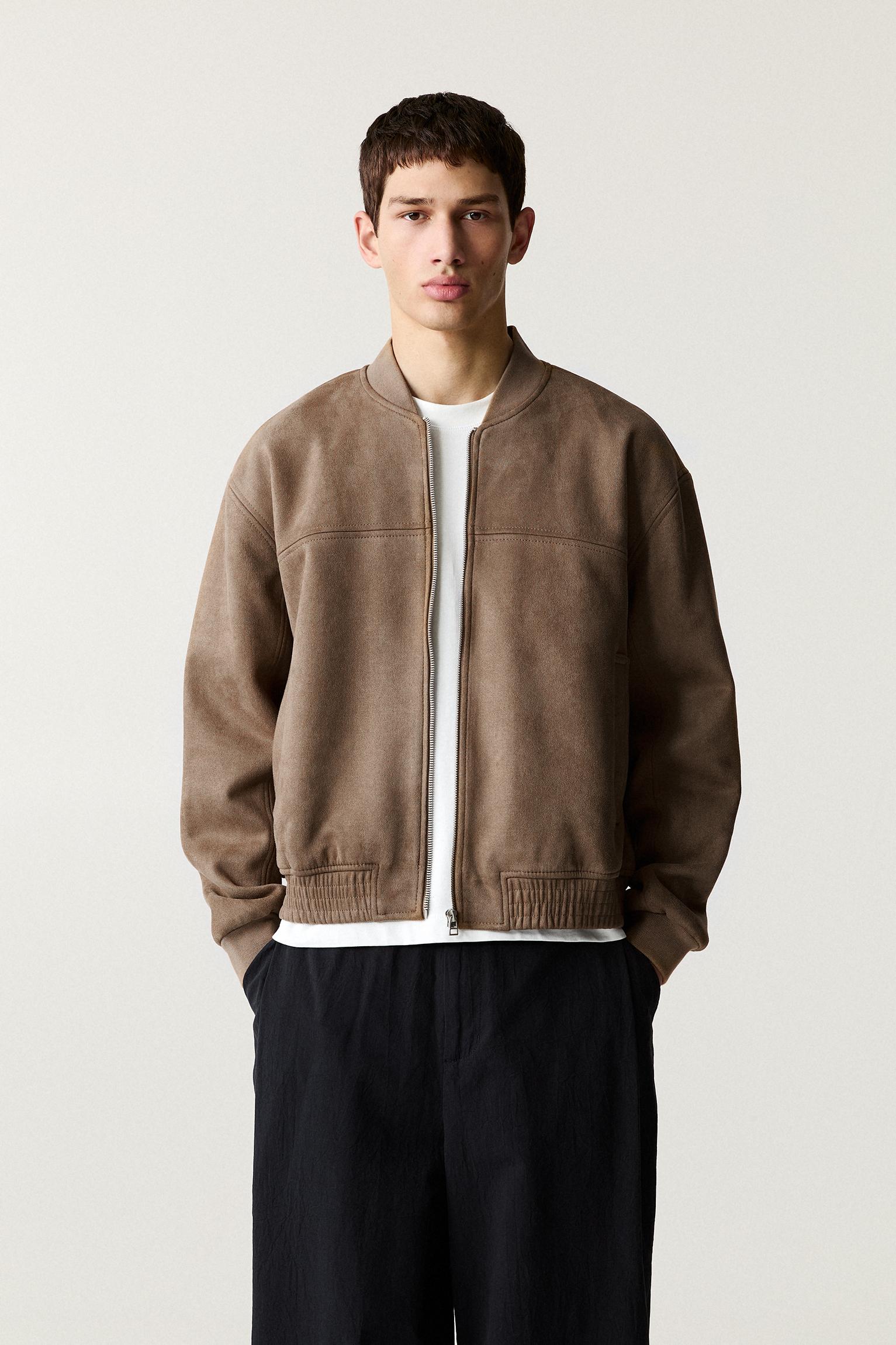 Pull&Bear Faux Suede Bomber Jacket — Sand