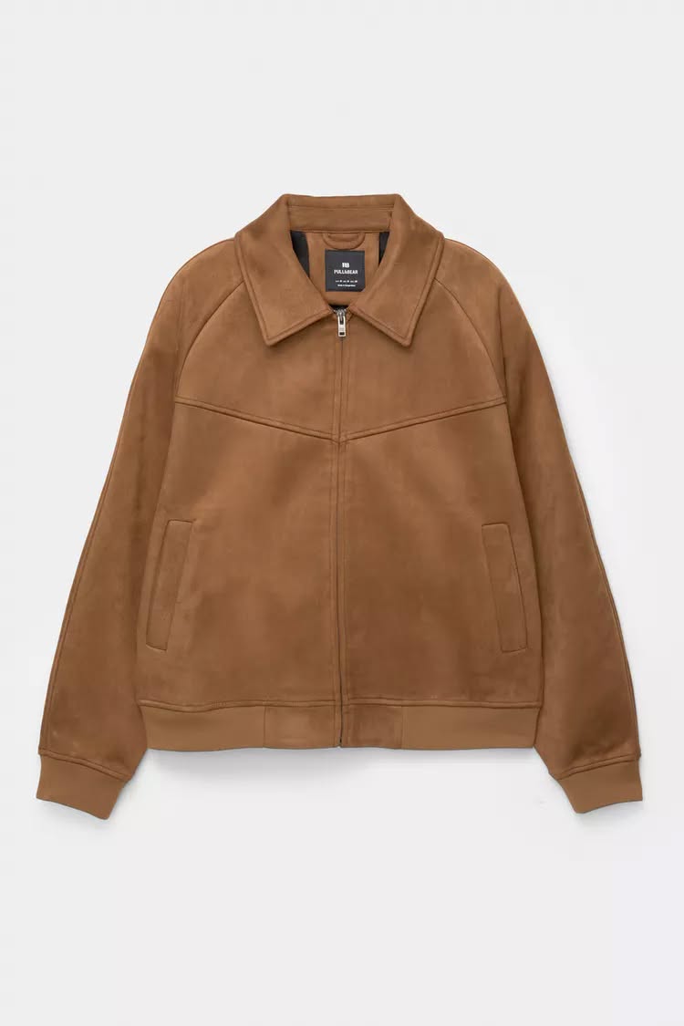 Pull&Bear Blue Faux Suede Trucker Jacket — Camel