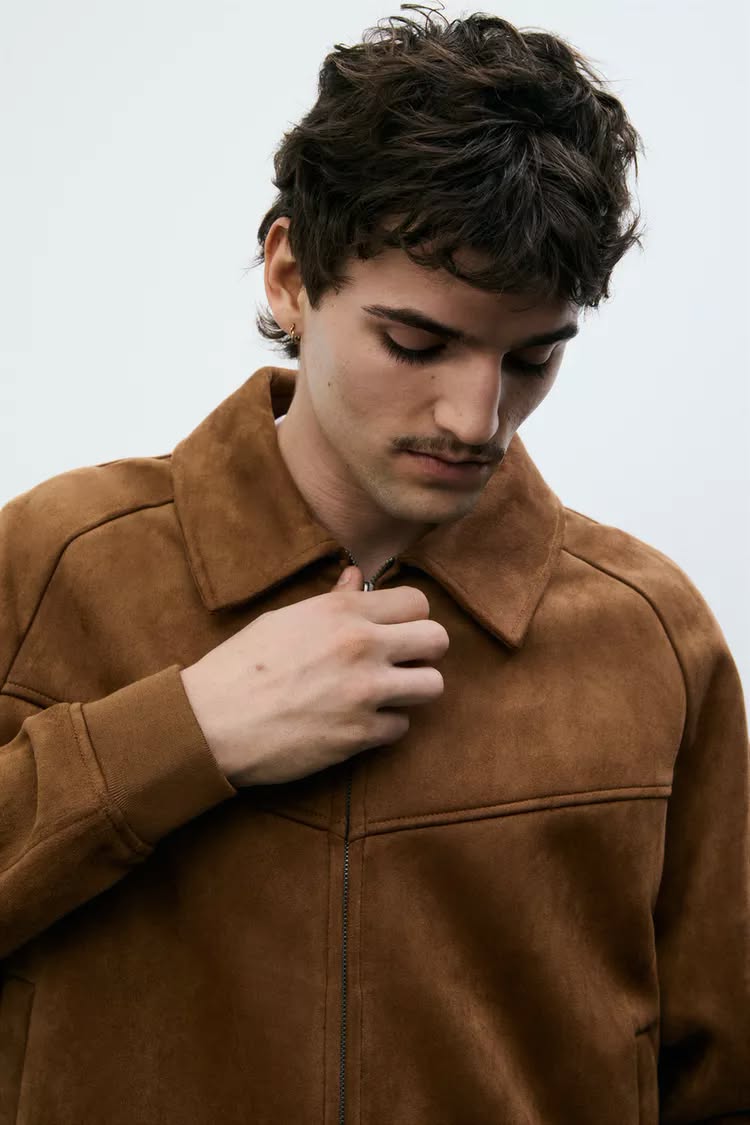 Pull&Bear Blue Faux Suede Trucker Jacket — Camel