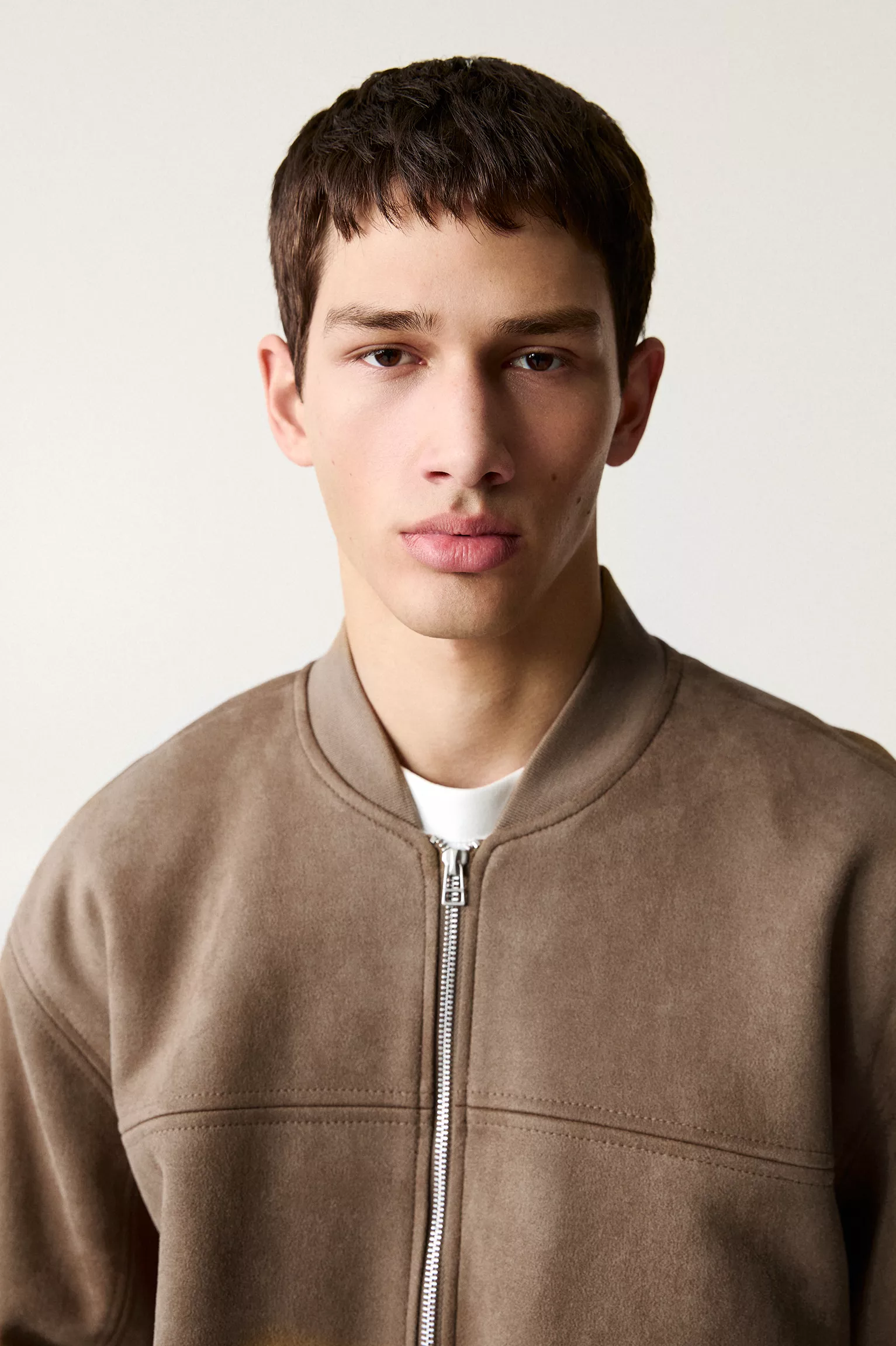 Pull&Bear Faux Suede Bomber Jacket — Sand