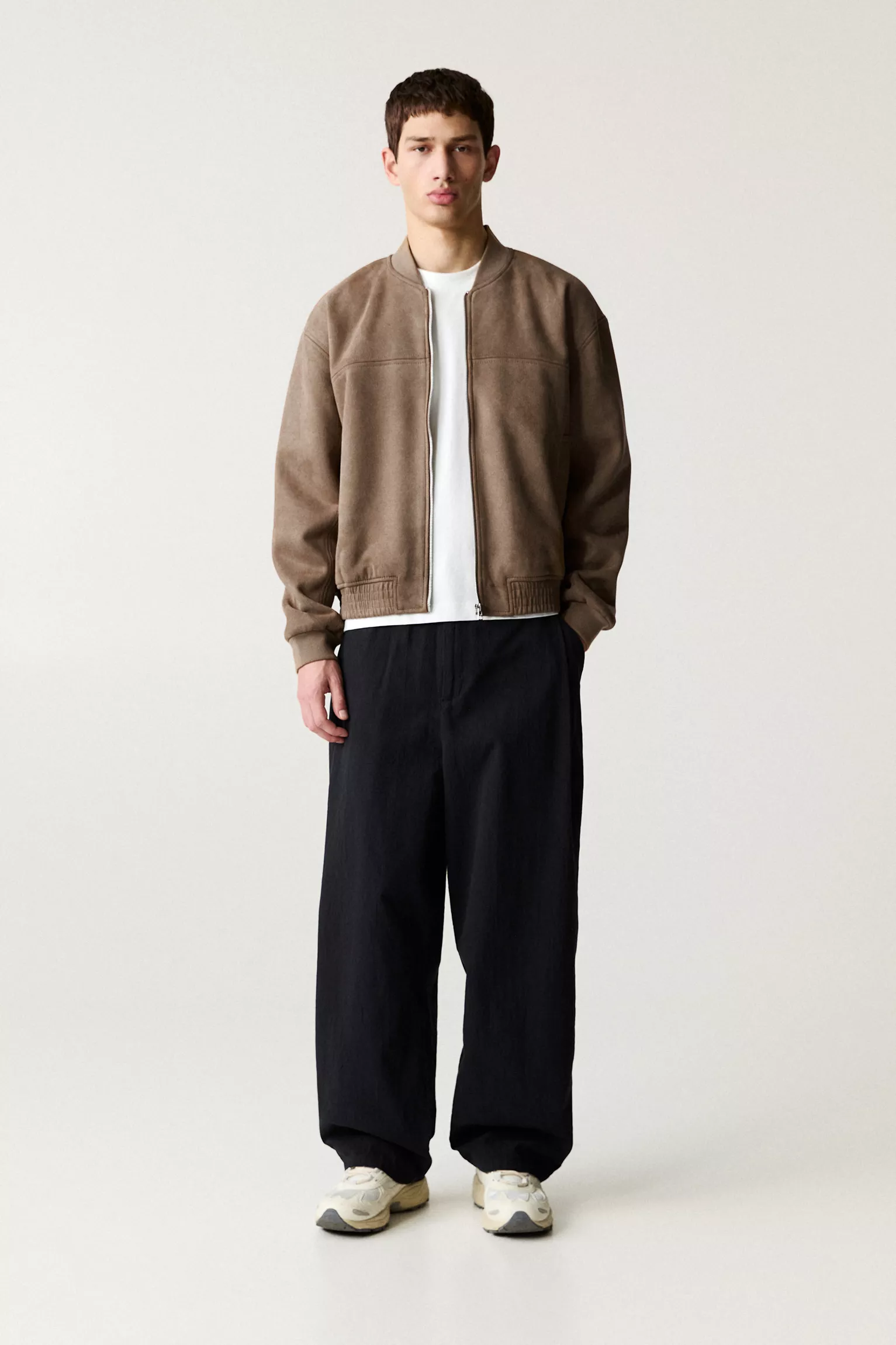 Pull&Bear Faux Suede Bomber Jacket — Sand