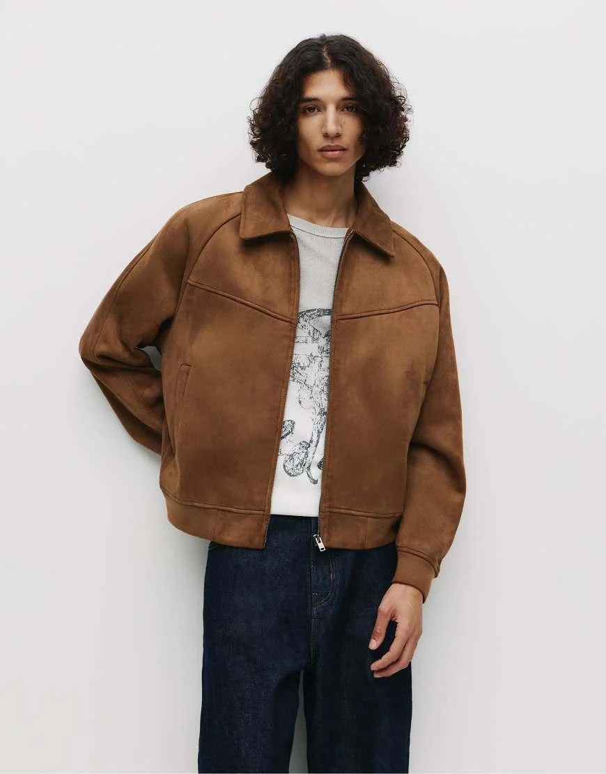 Blouson Trucker Faux Daim Bleu