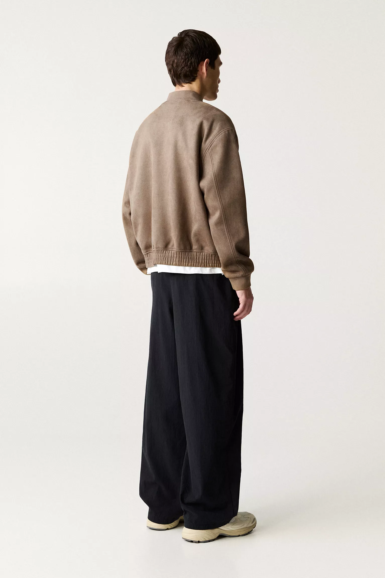 Pull&Bear Faux Suede Bomber Jacket — Sand