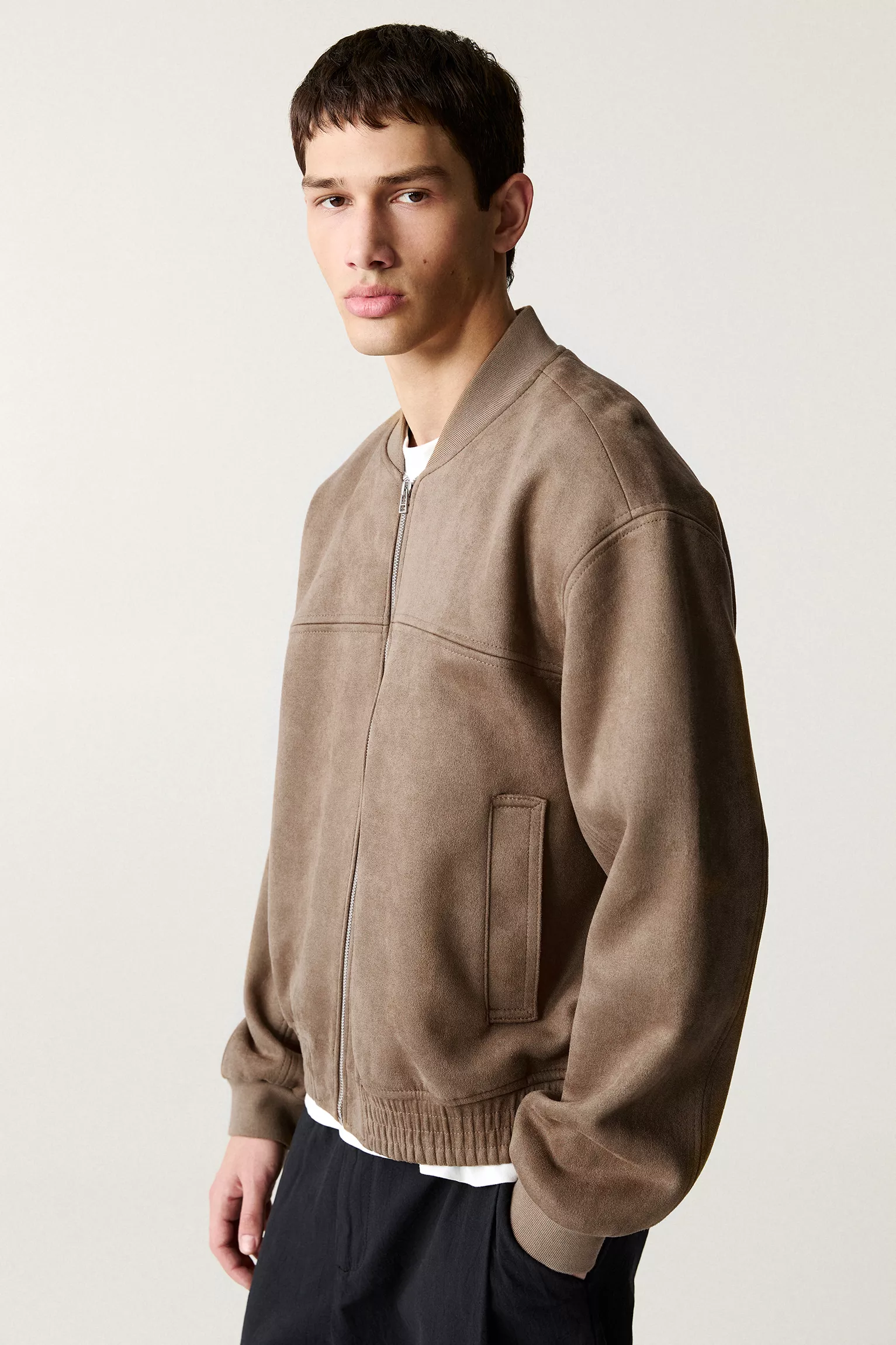 Pull&Bear Faux Suede Bomber Jacket — Sand