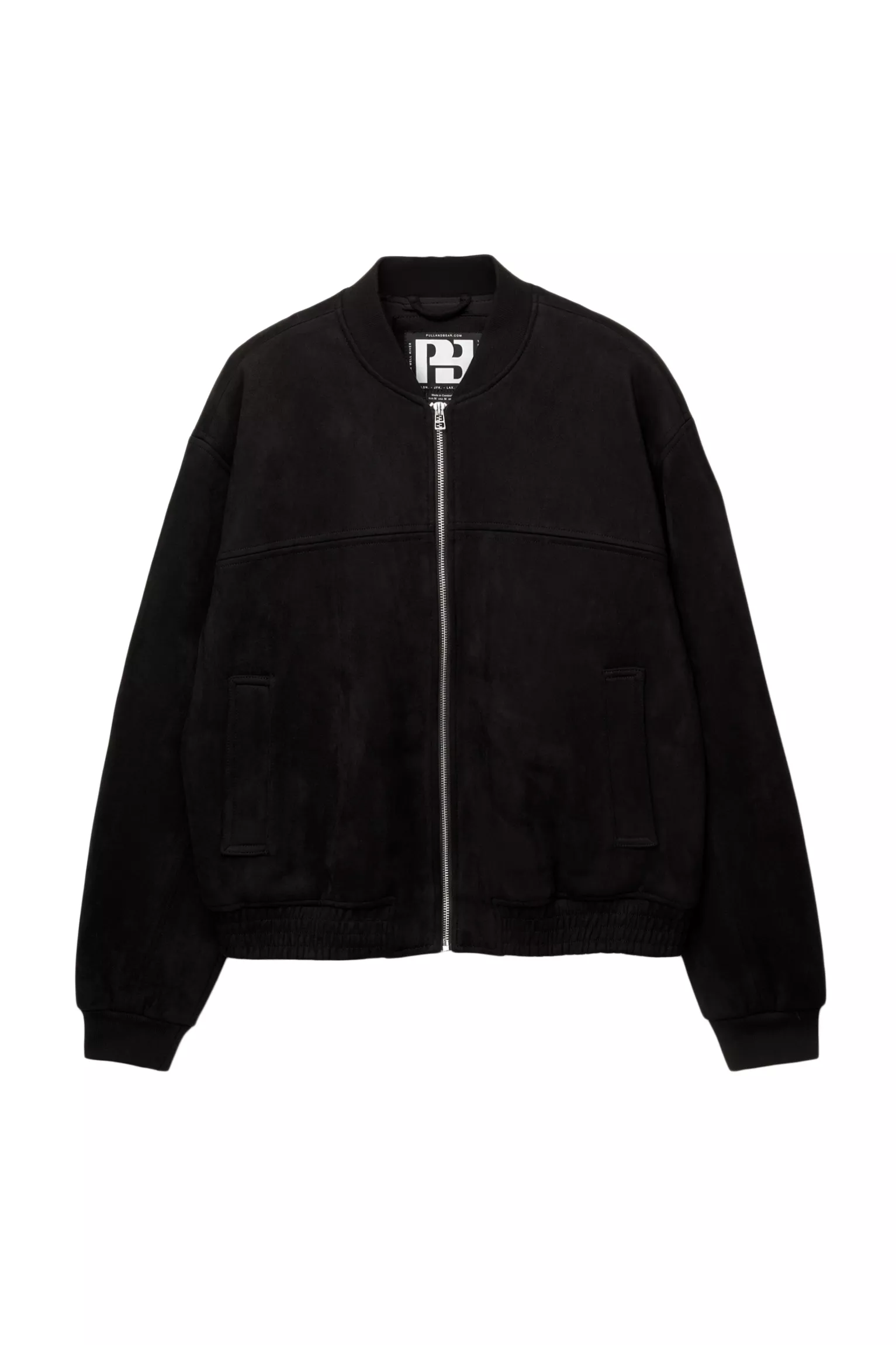 Pull&Bear Faux Suede Bomber Jacket — Black