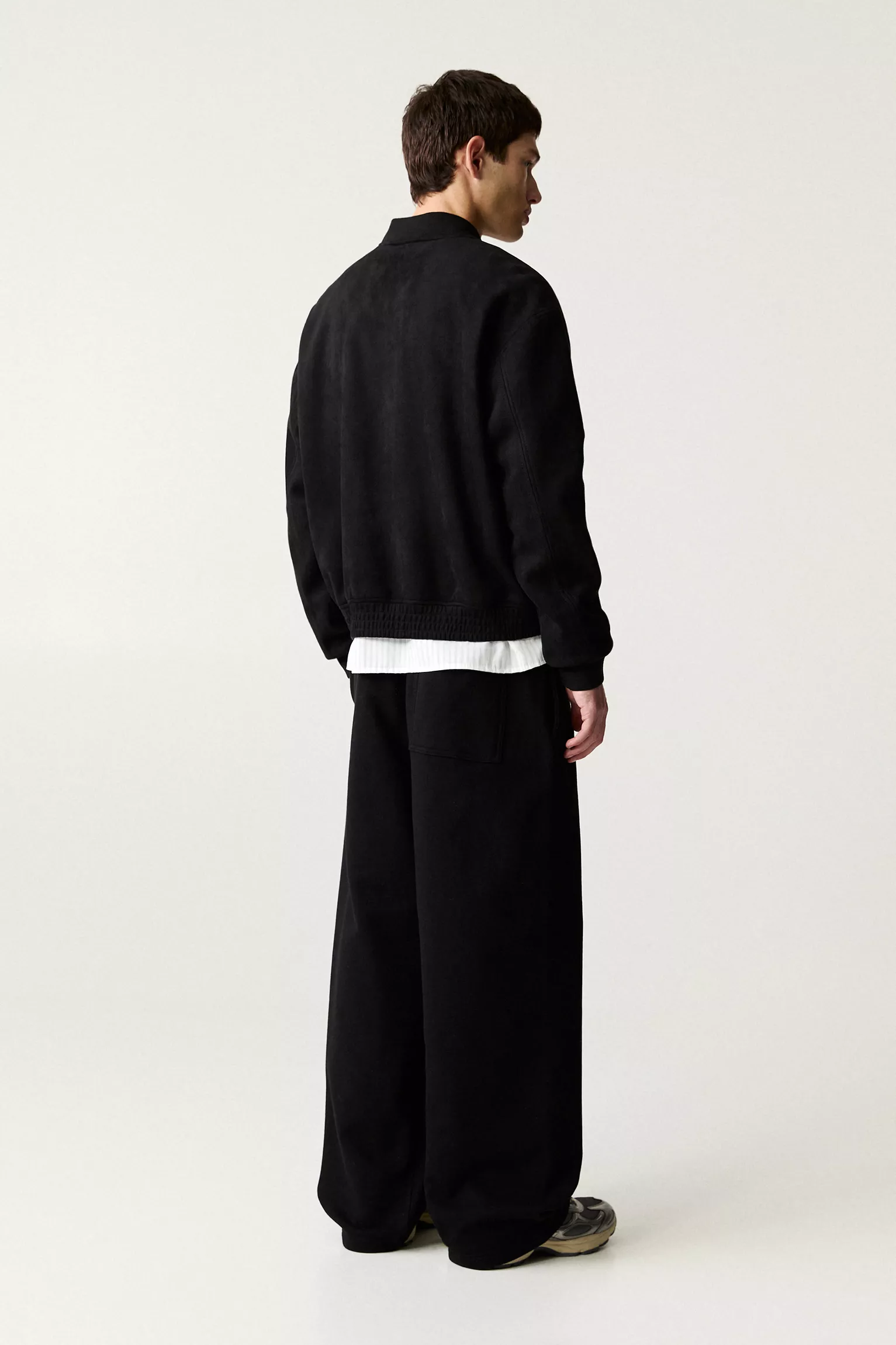 Pull&Bear Faux Suede Bomber Jacket — Black