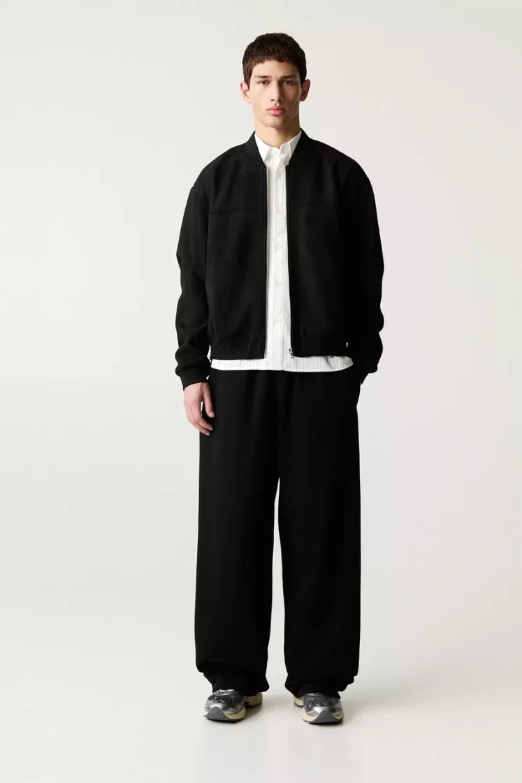 Pull&Bear Faux Suede Bomber Jacket — Black