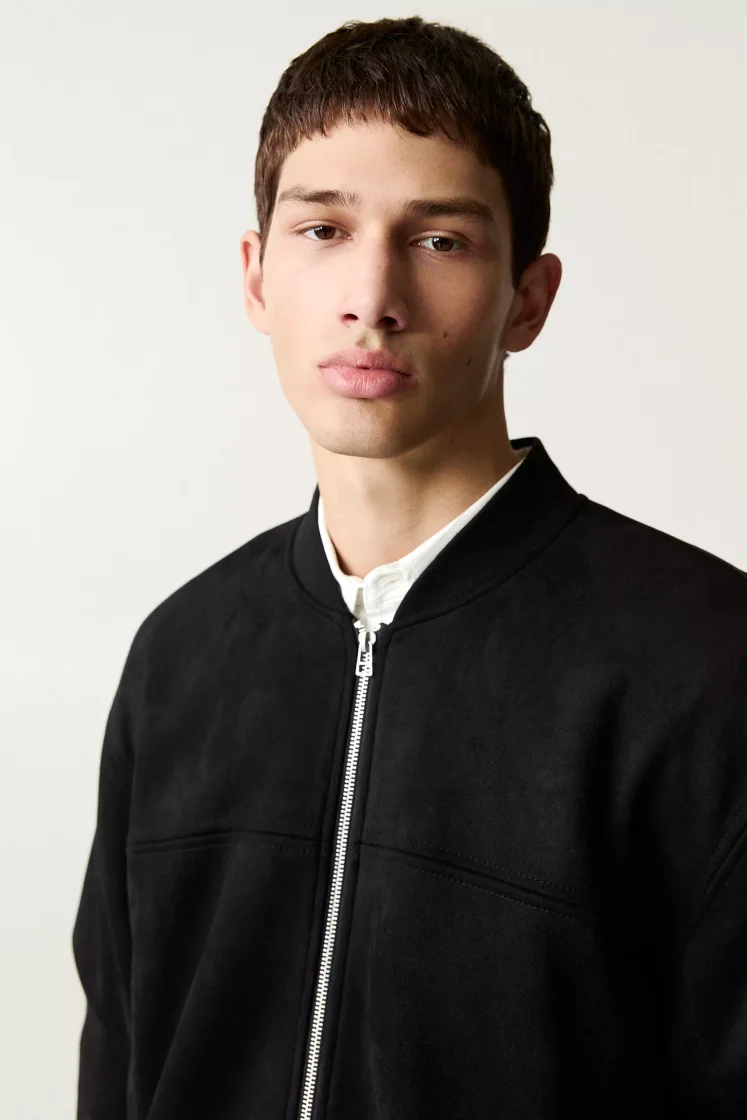 Pull&Bear Faux Suede Bomber Jacket — Black