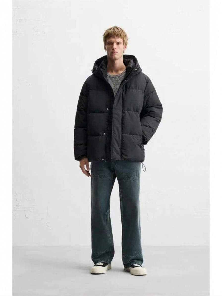 Zara Hooded Puffer Jacket — Black