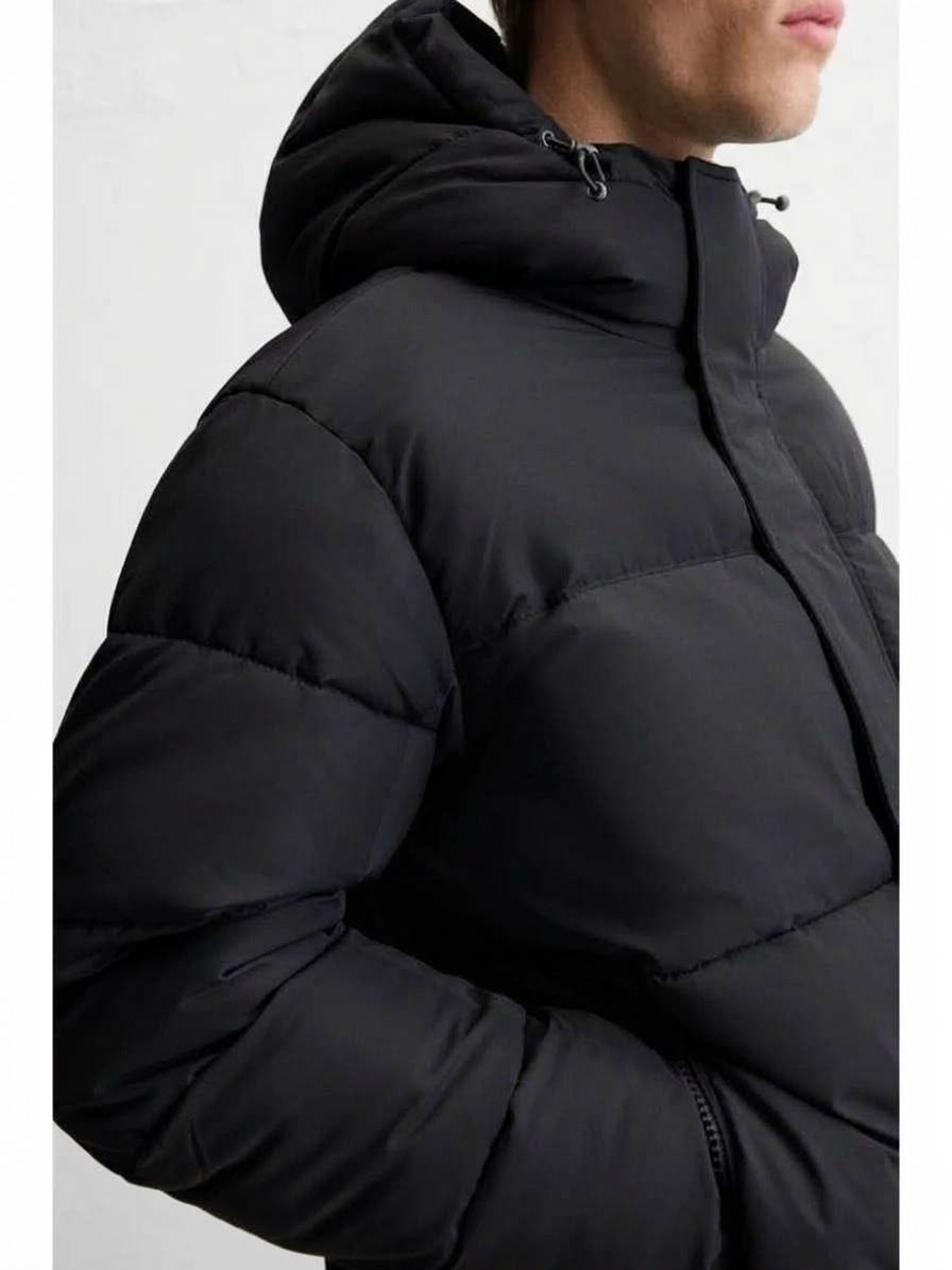 Zara Hooded Puffer Jacket — Black