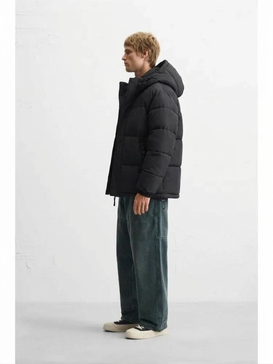 Zara Hooded Puffer Jacket — Black