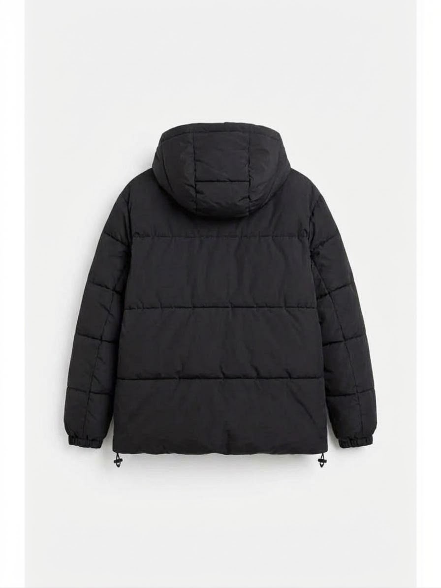 Zara Hooded Puffer Jacket — Black