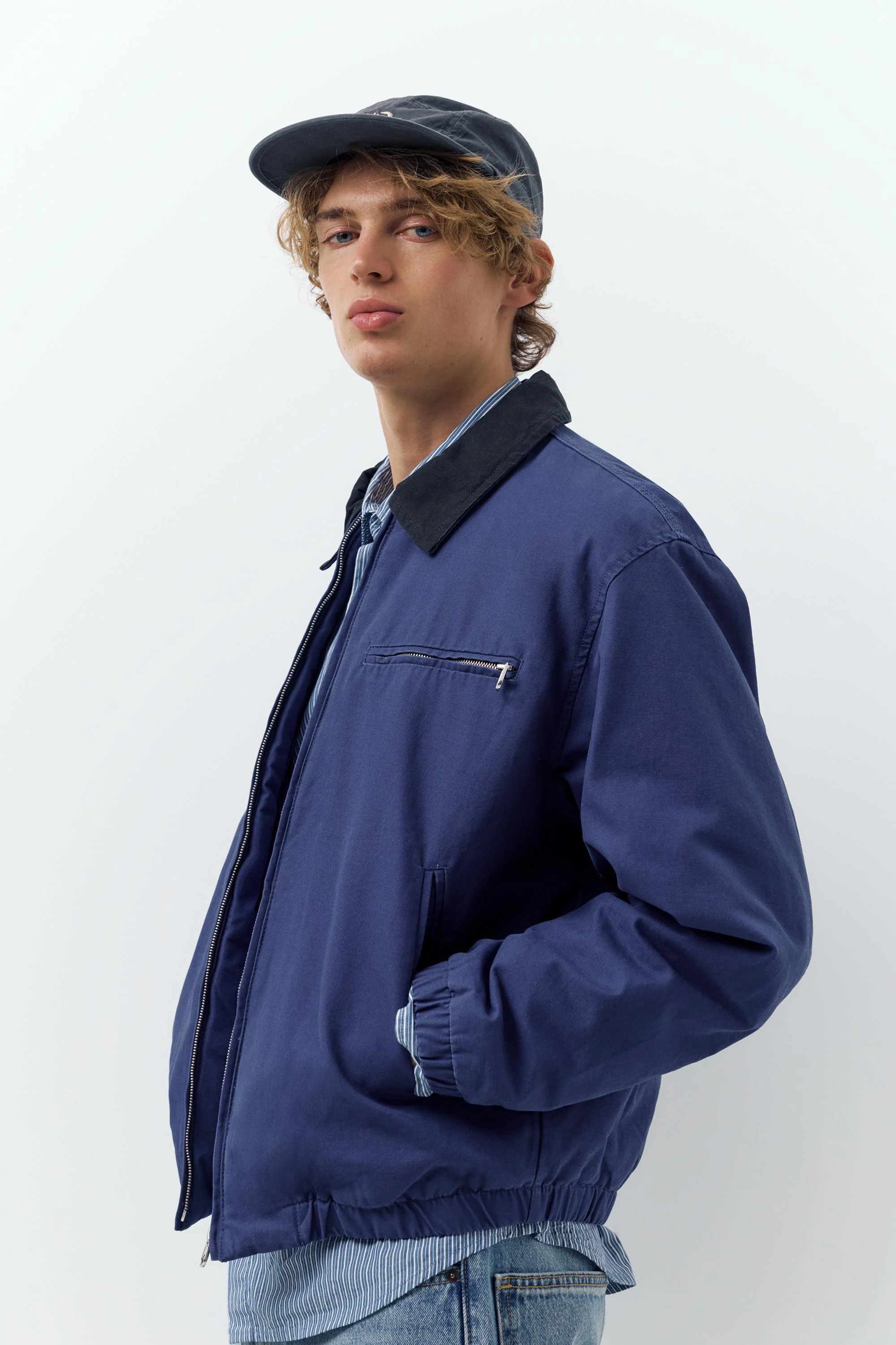 Pull&Bear Navy Worker Bomber Jacket — Navy