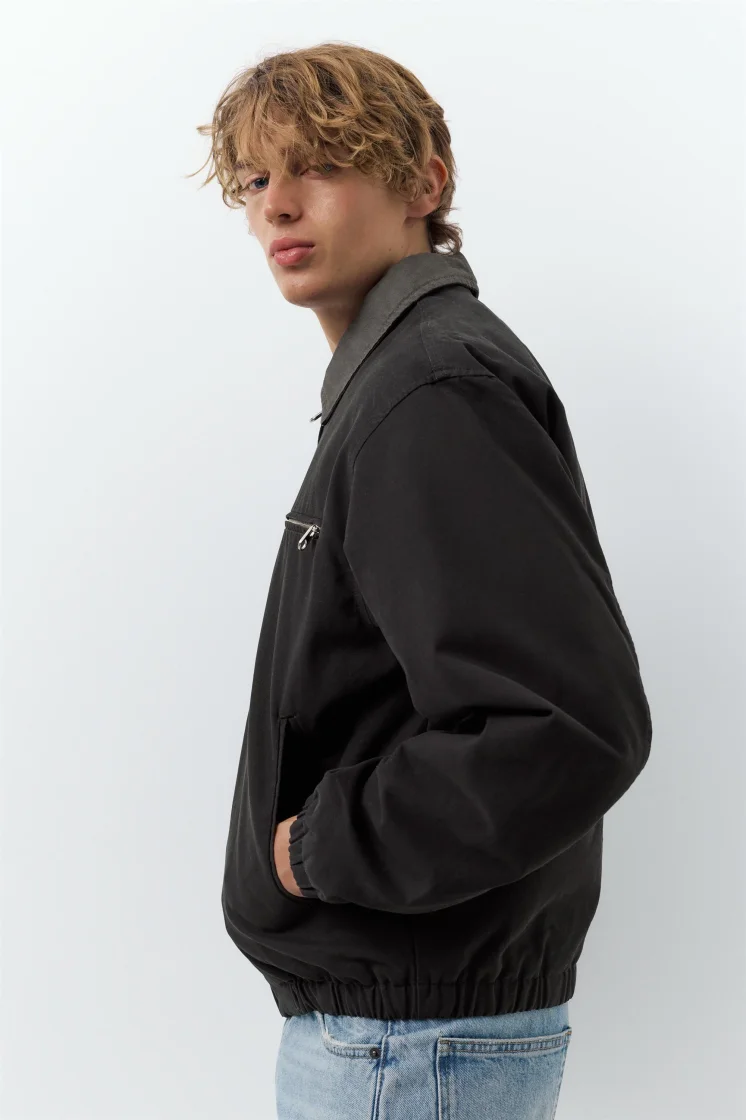 Pull&Bear Navy Worker Bomber Jacket — Black