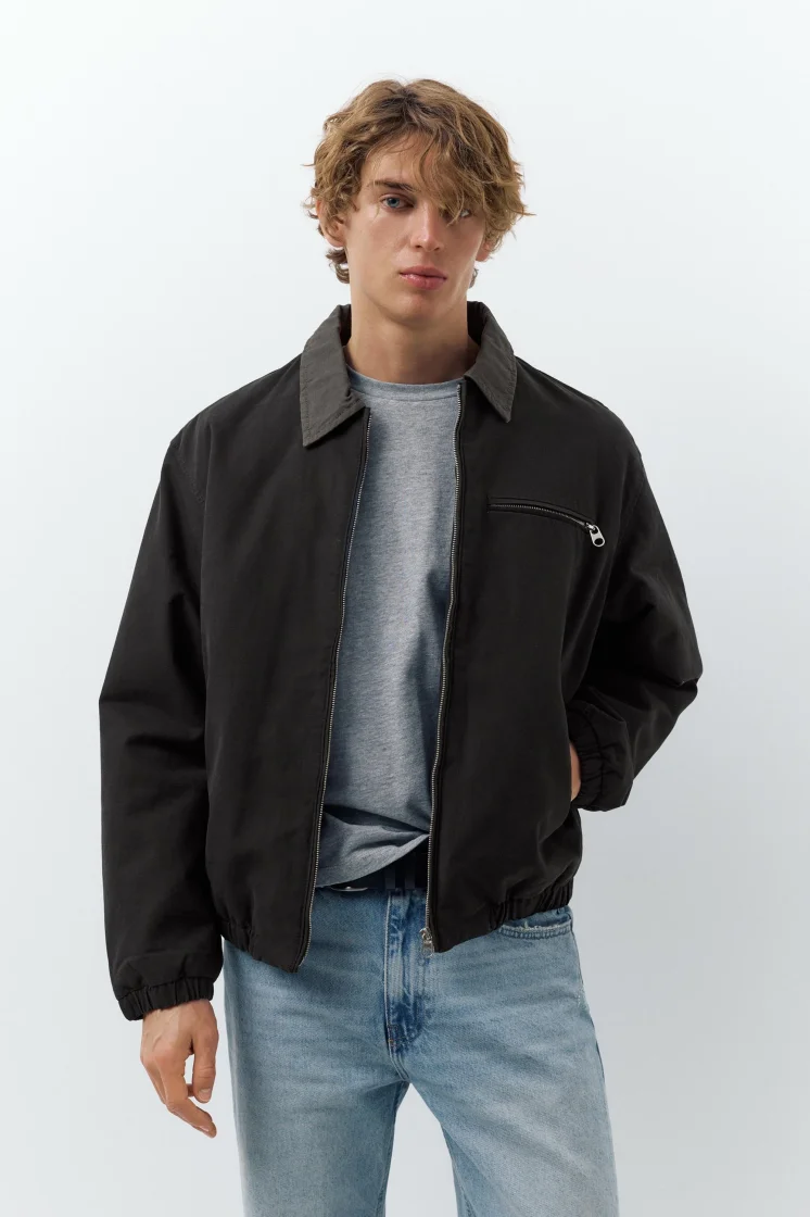 Pull&Bear Navy Worker Bomber Jacket — Black