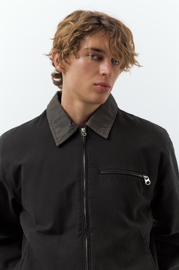 Pull&Bear Navy Worker Bomber Jacket — Black