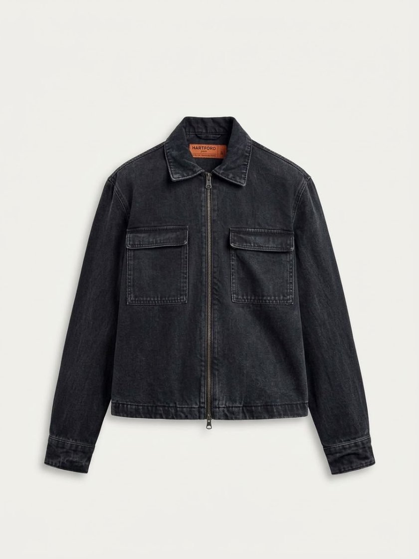 Zara Denim Zip-Up Jacket — Black