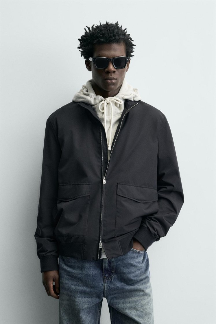 Zara Water-Repellent Tech Jacket — Navy blue