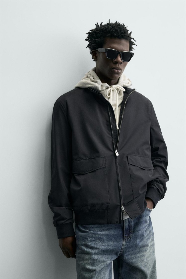 Zara Water-Repellent Tech Jacket — Navy blue