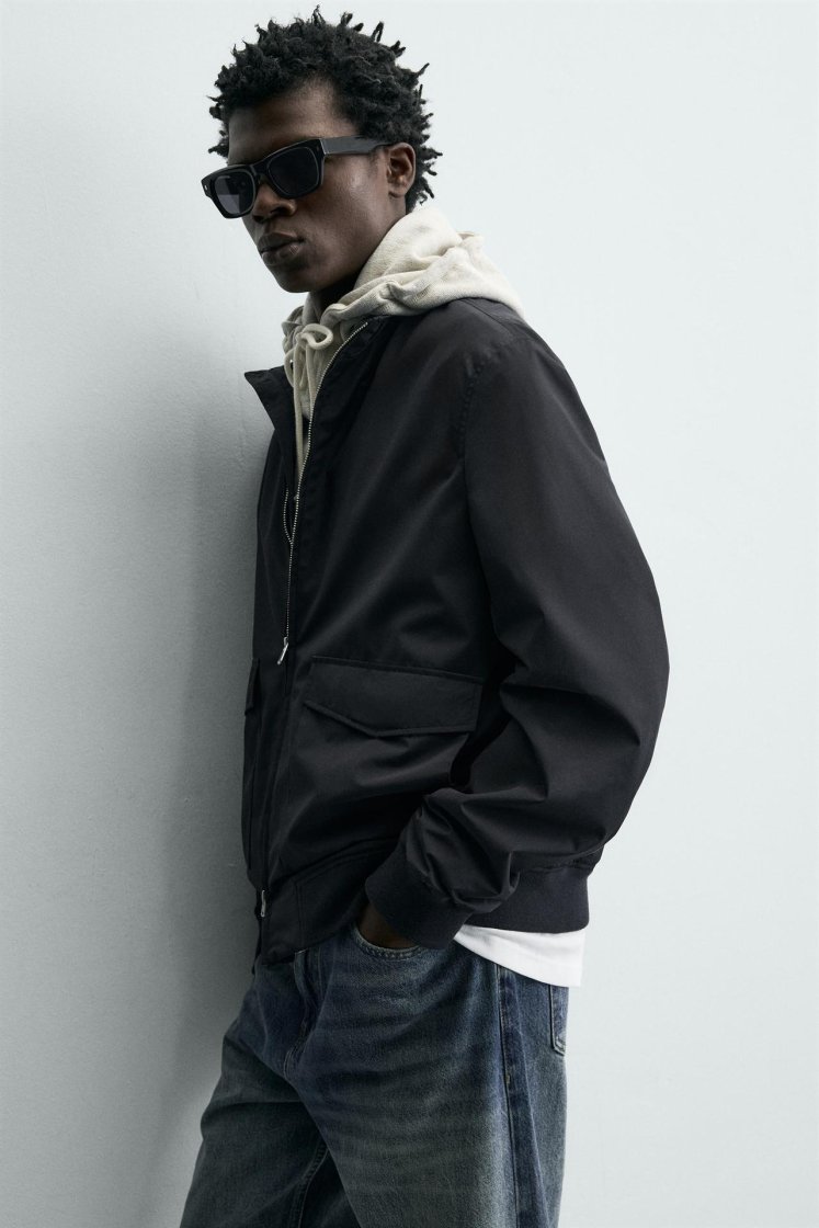 Zara Water-Repellent Tech Jacket — Navy blue