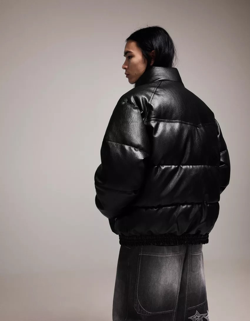 Bershka Faux Leather Puffer Jacket