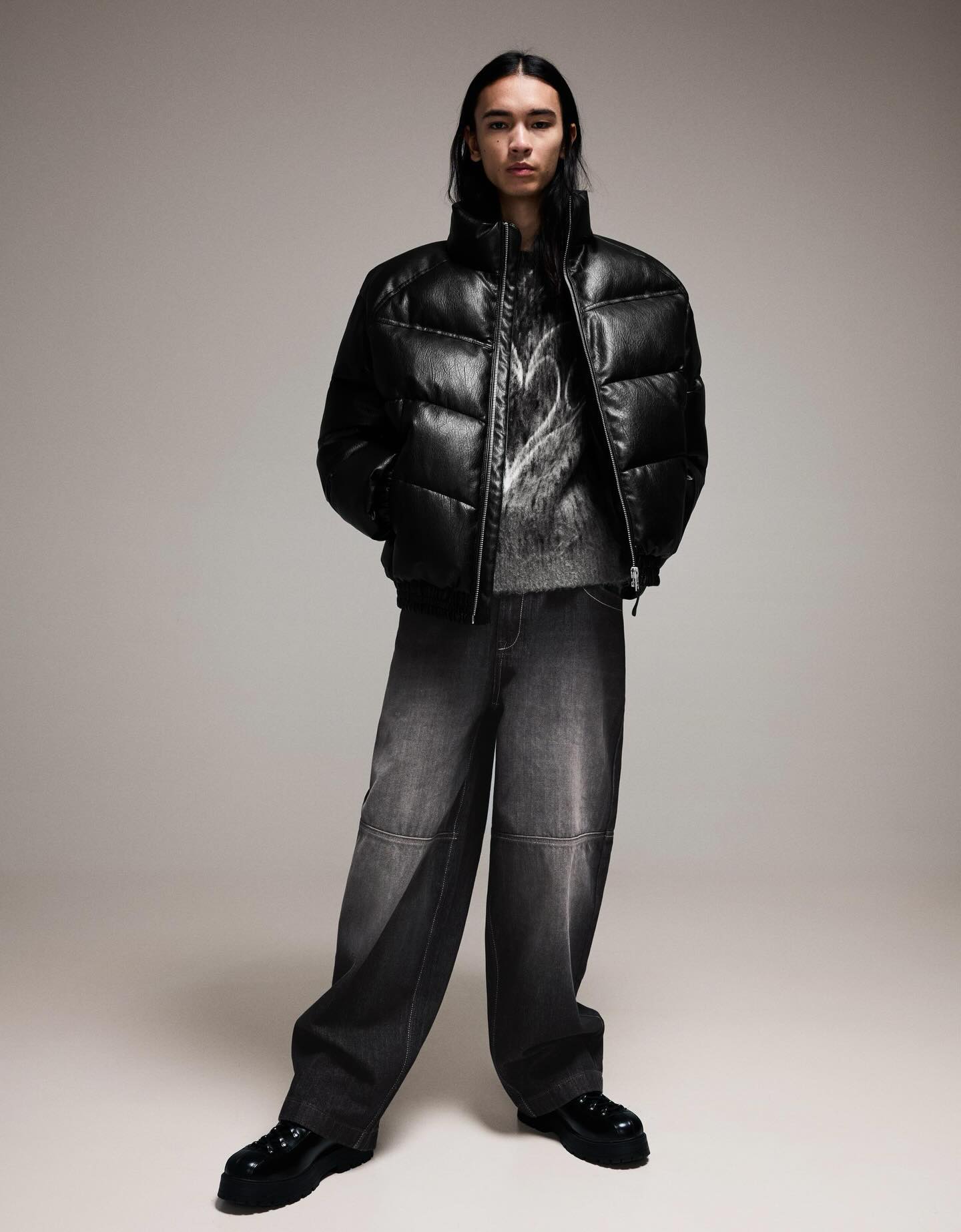 Bershka Faux Leather Puffer Jacket