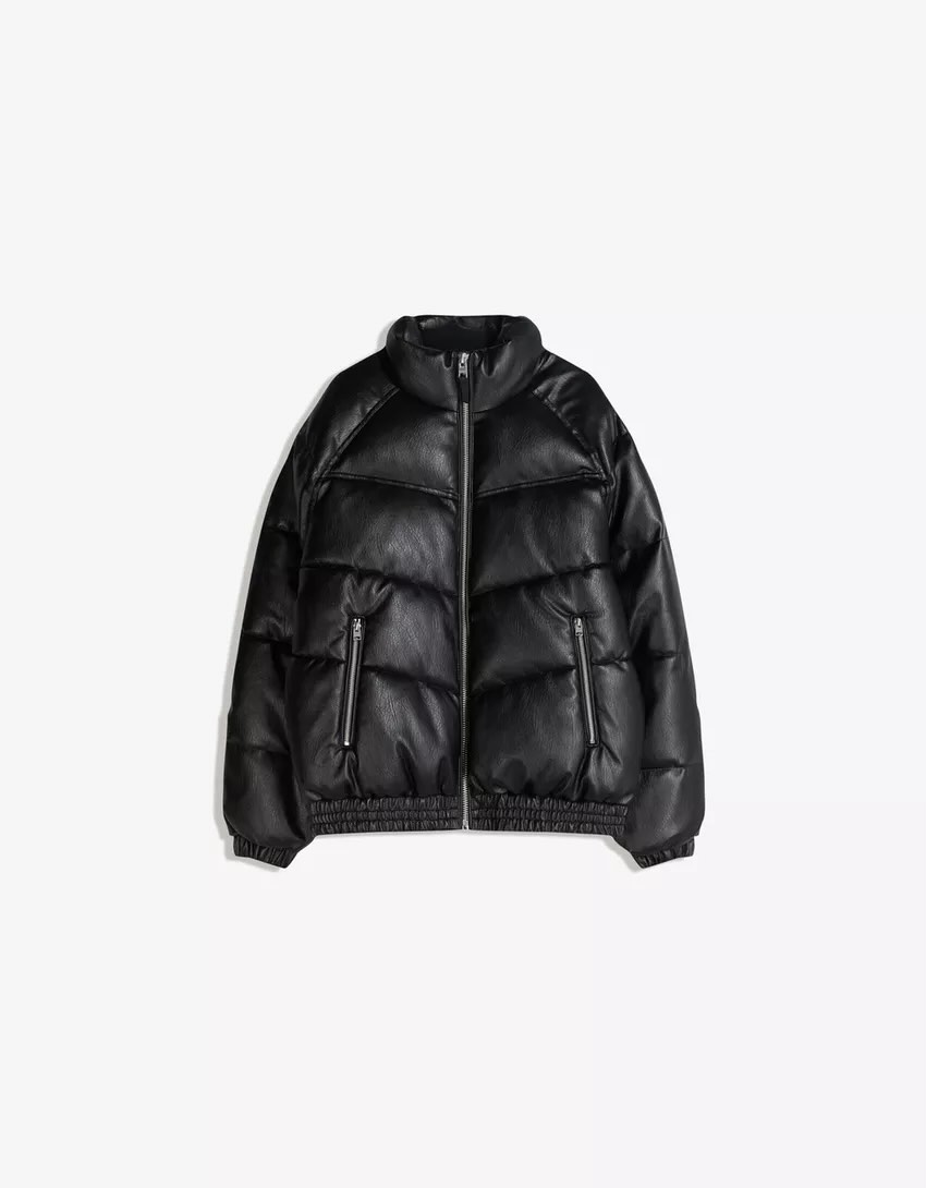 Bershka Faux Leather Puffer Jacket