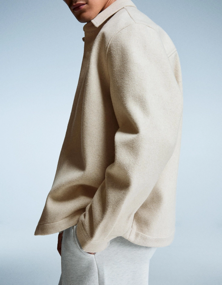 Bershka Sand Flannel Overshirt — Off White