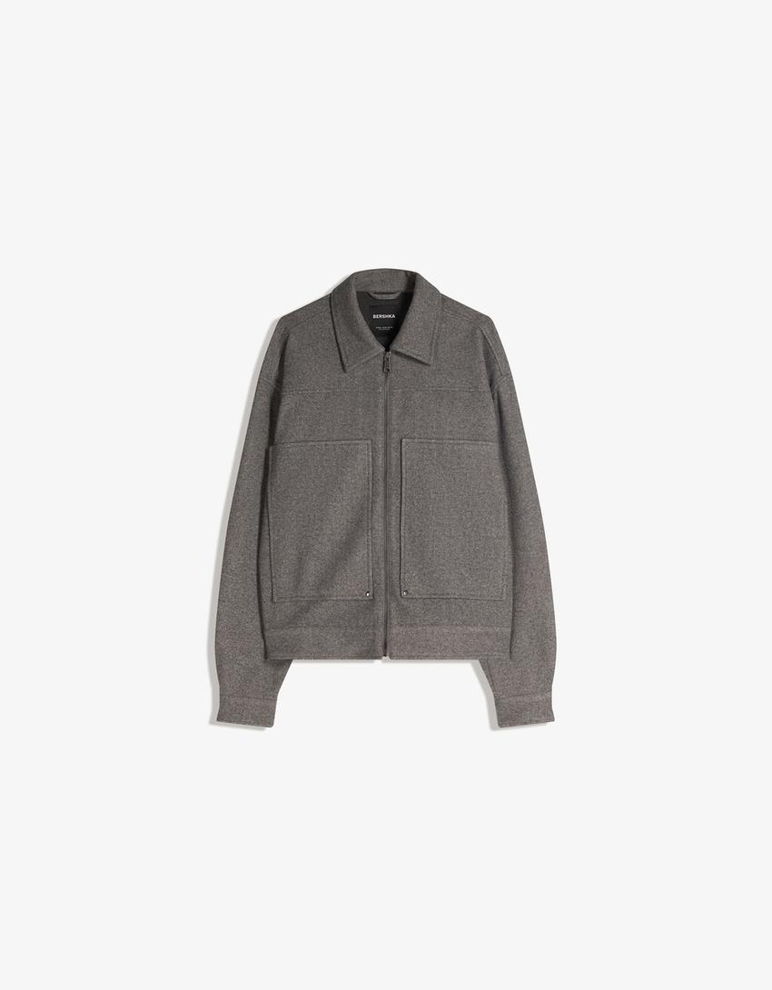 Bershka Quilted Street Puffer Jacket — Grey