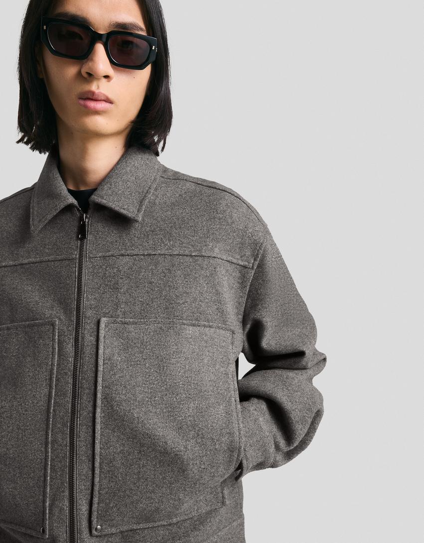 Bershka Quilted Street Puffer Jacket — Grey