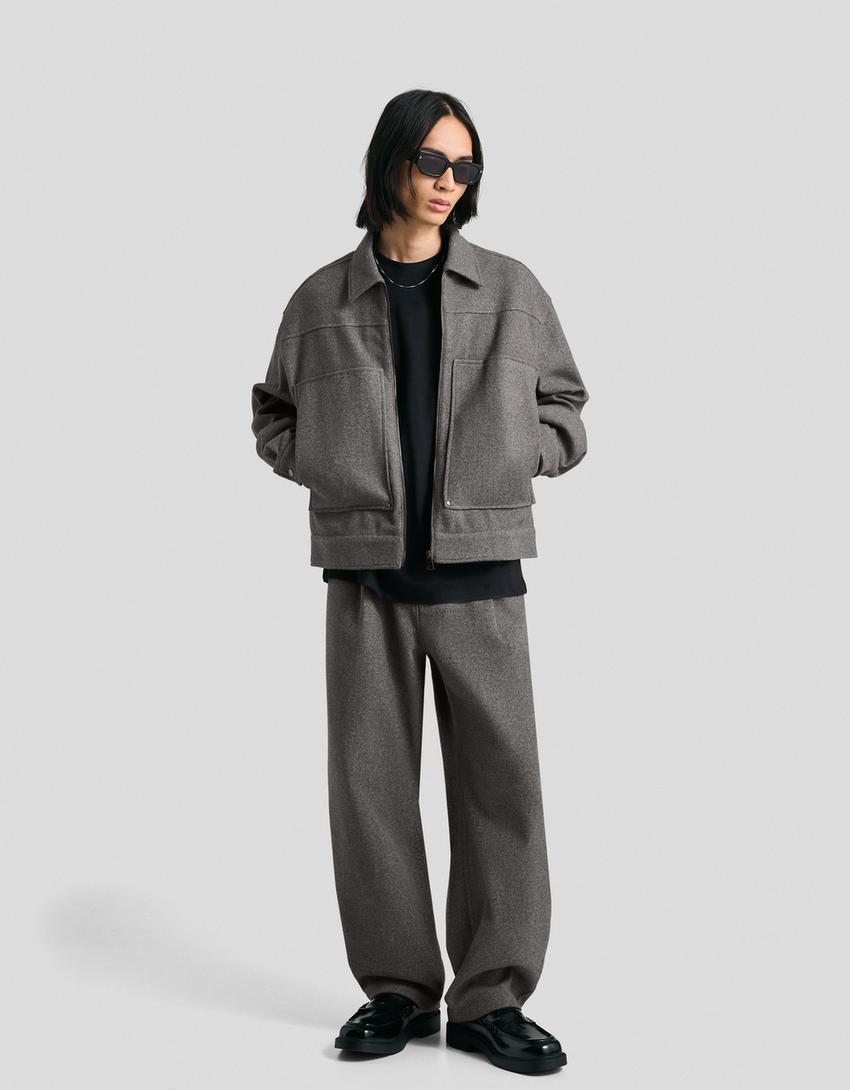 Bershka Quilted Street Puffer Jacket — Grey