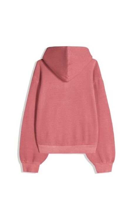 Bershka Washed Zip-Up Hoodie — Red