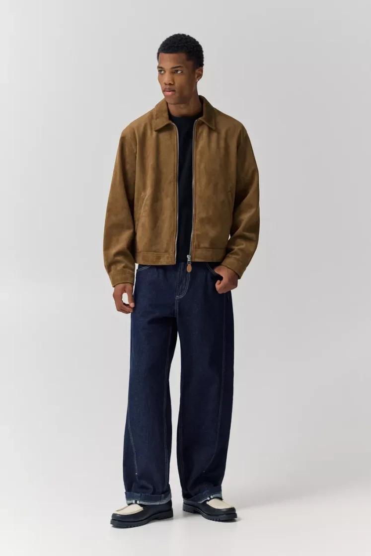 Pull&Bear Faux Suede Zip Jacket — Brown