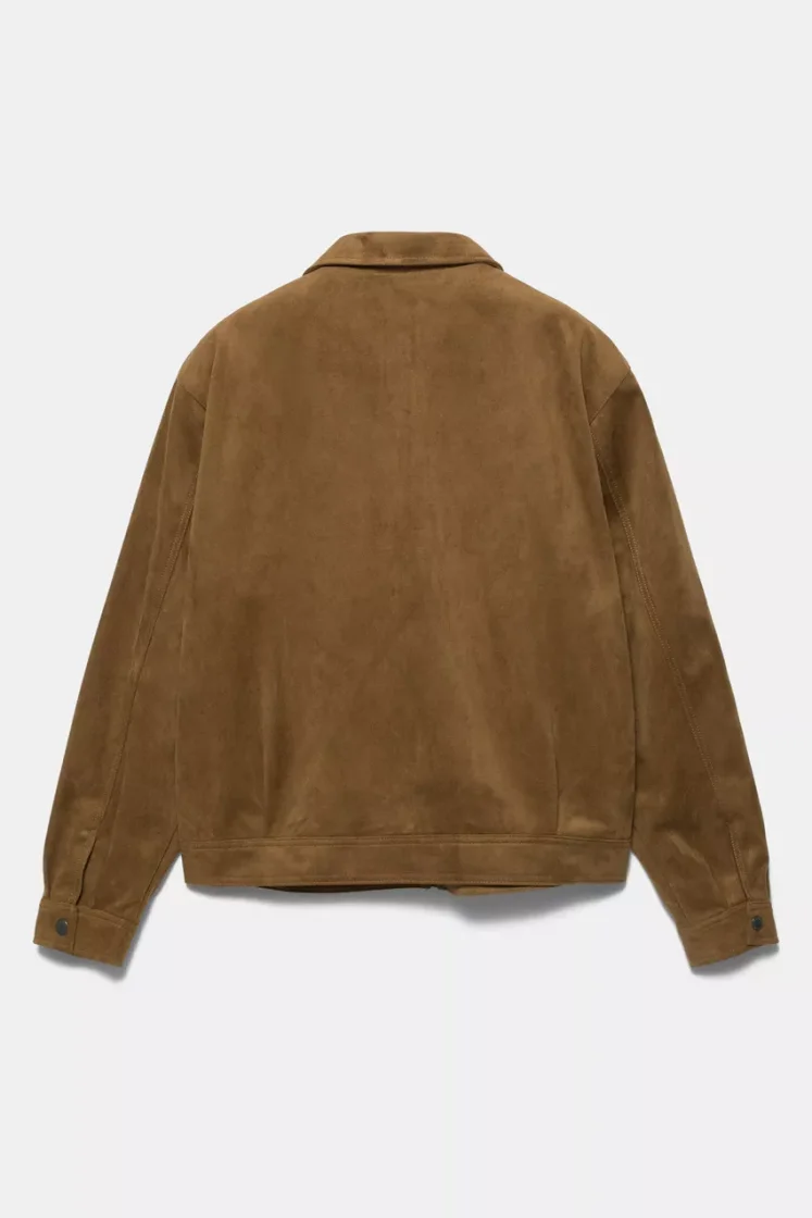 Pull&Bear Faux Suede Zip Jacket — Brown