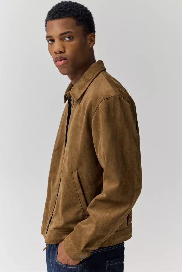 Pull&Bear Faux Suede Zip Jacket — Brown