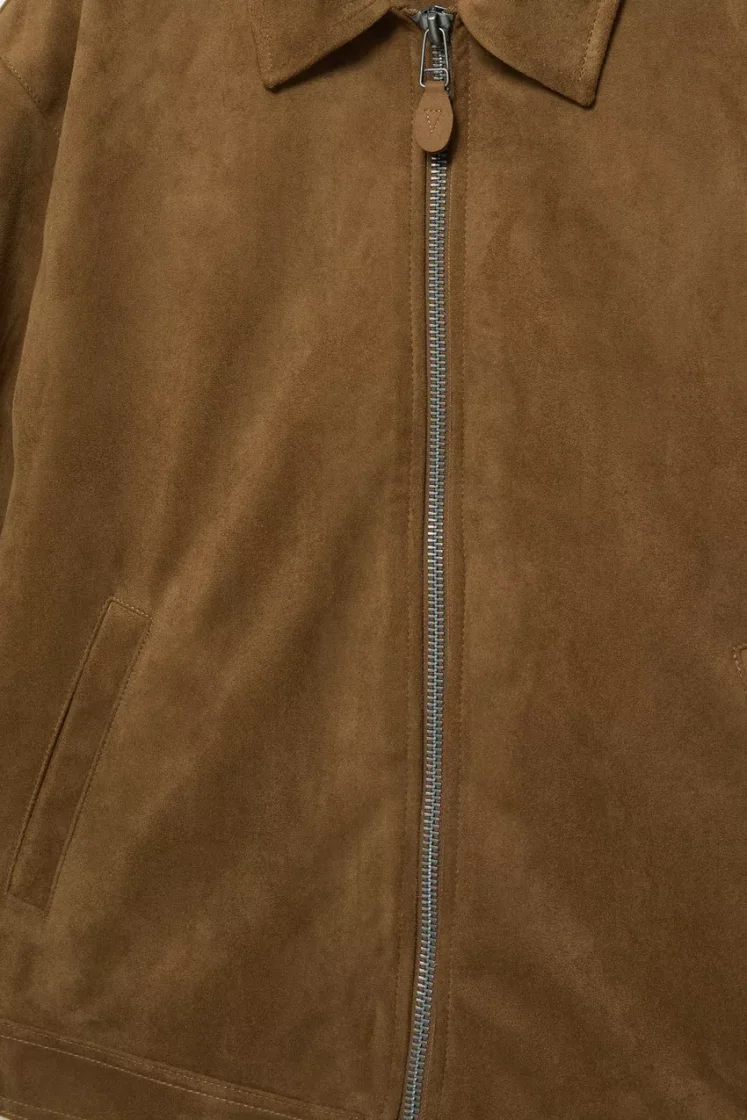 Pull&Bear Faux Suede Zip Jacket — Brown
