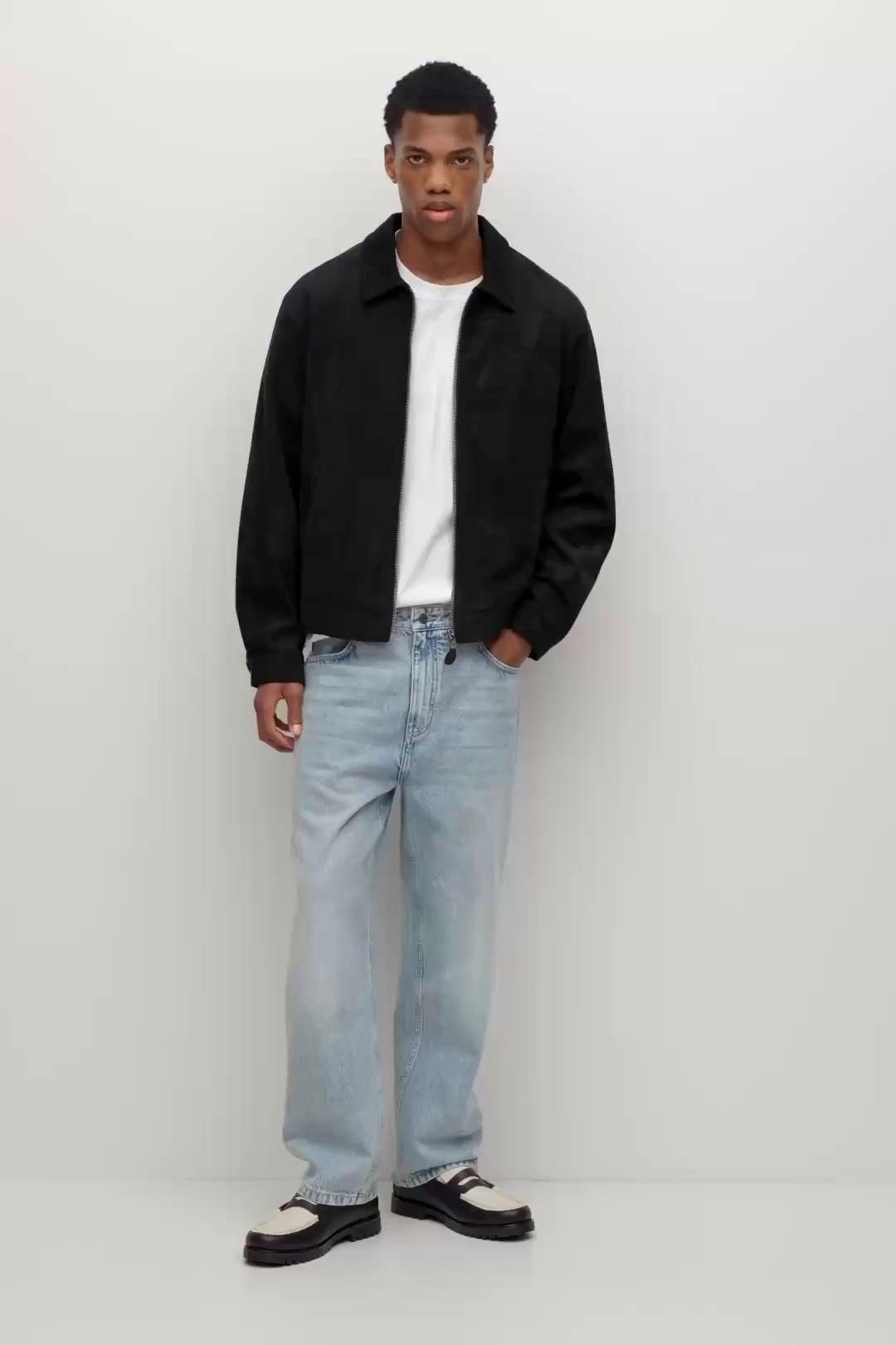 Pull&Bear Faux Suede Zip Jacket — Black
