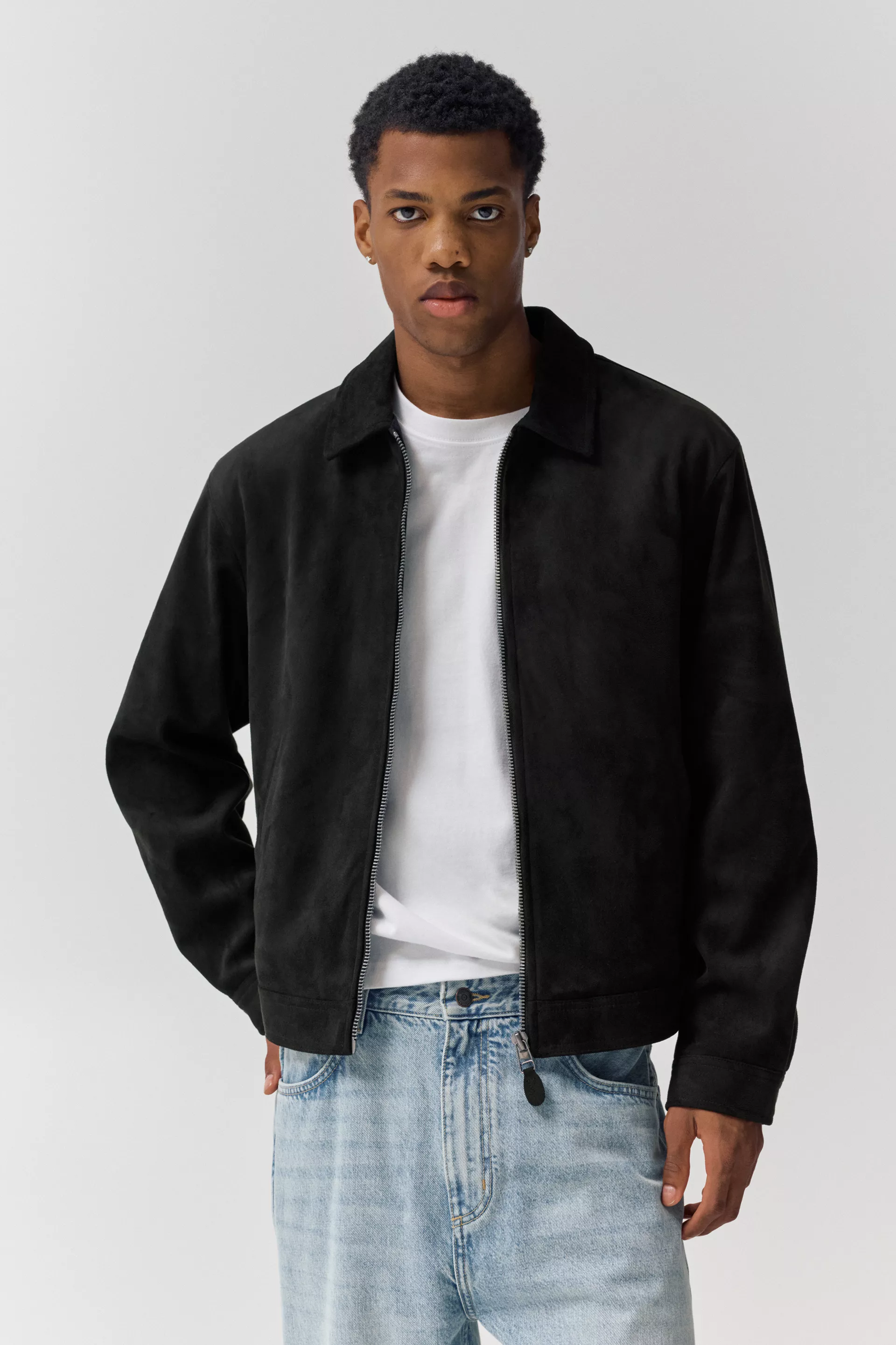 Pull&Bear Faux Suede Zip Jacket — Black
