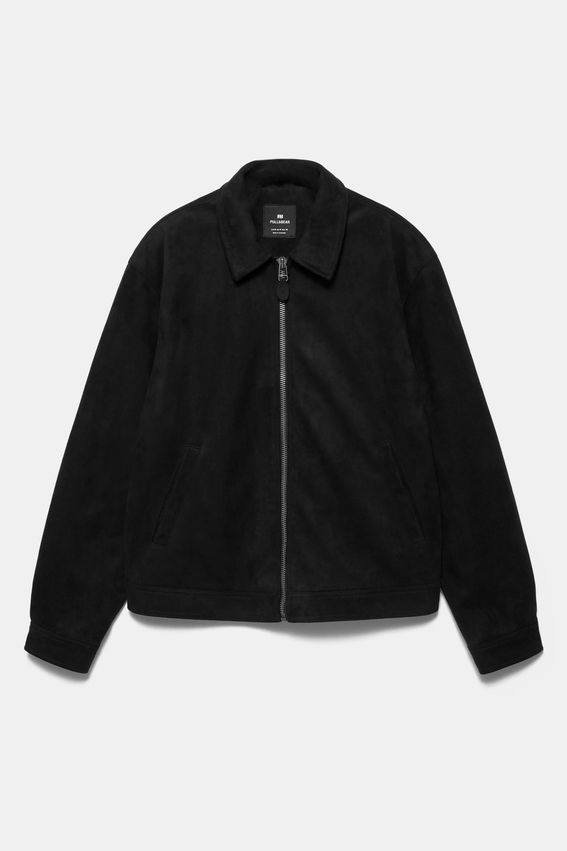 Pull&Bear Faux Suede Zip Jacket — Black