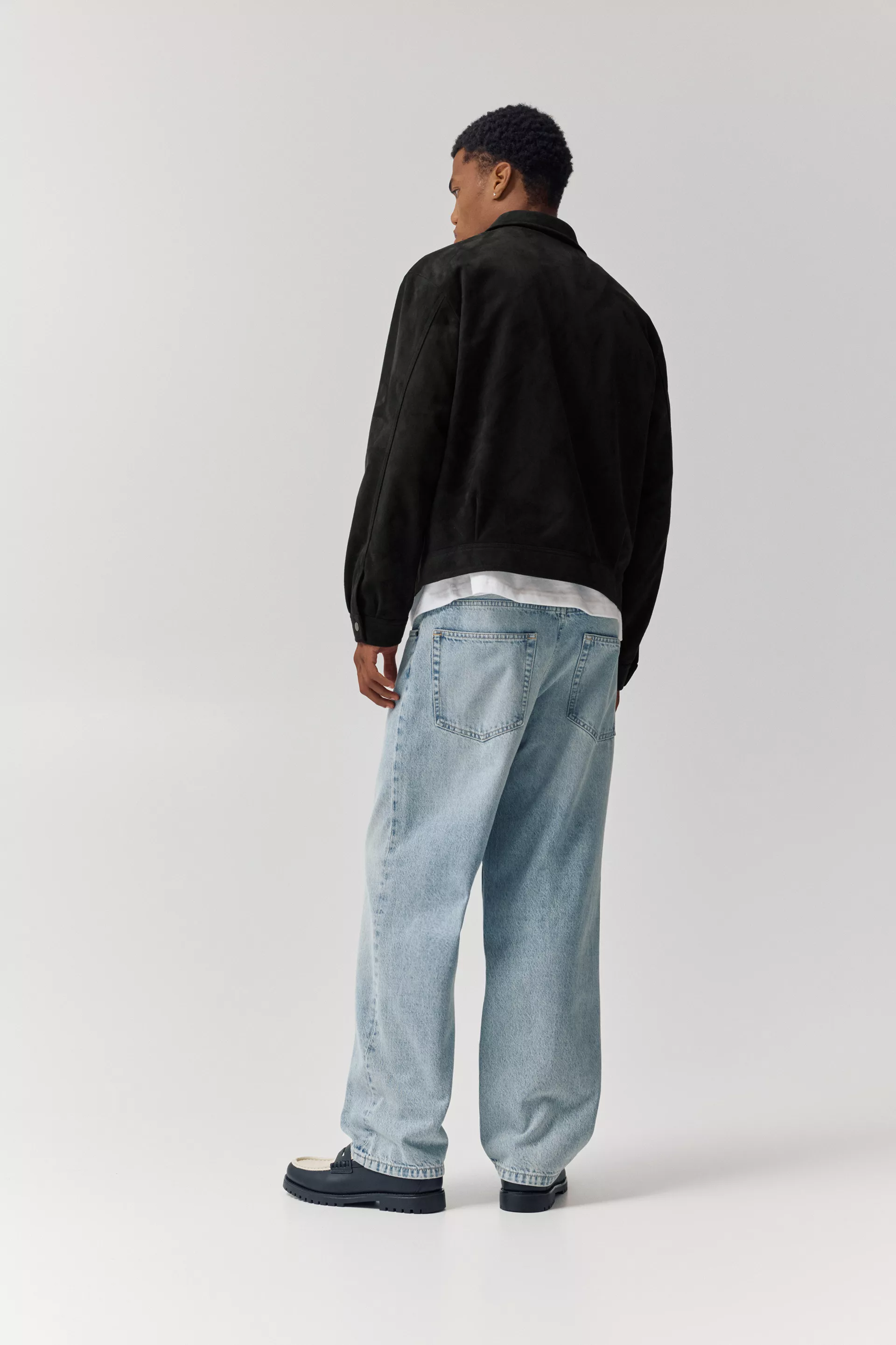 Pull&Bear Faux Suede Zip Jacket — Black