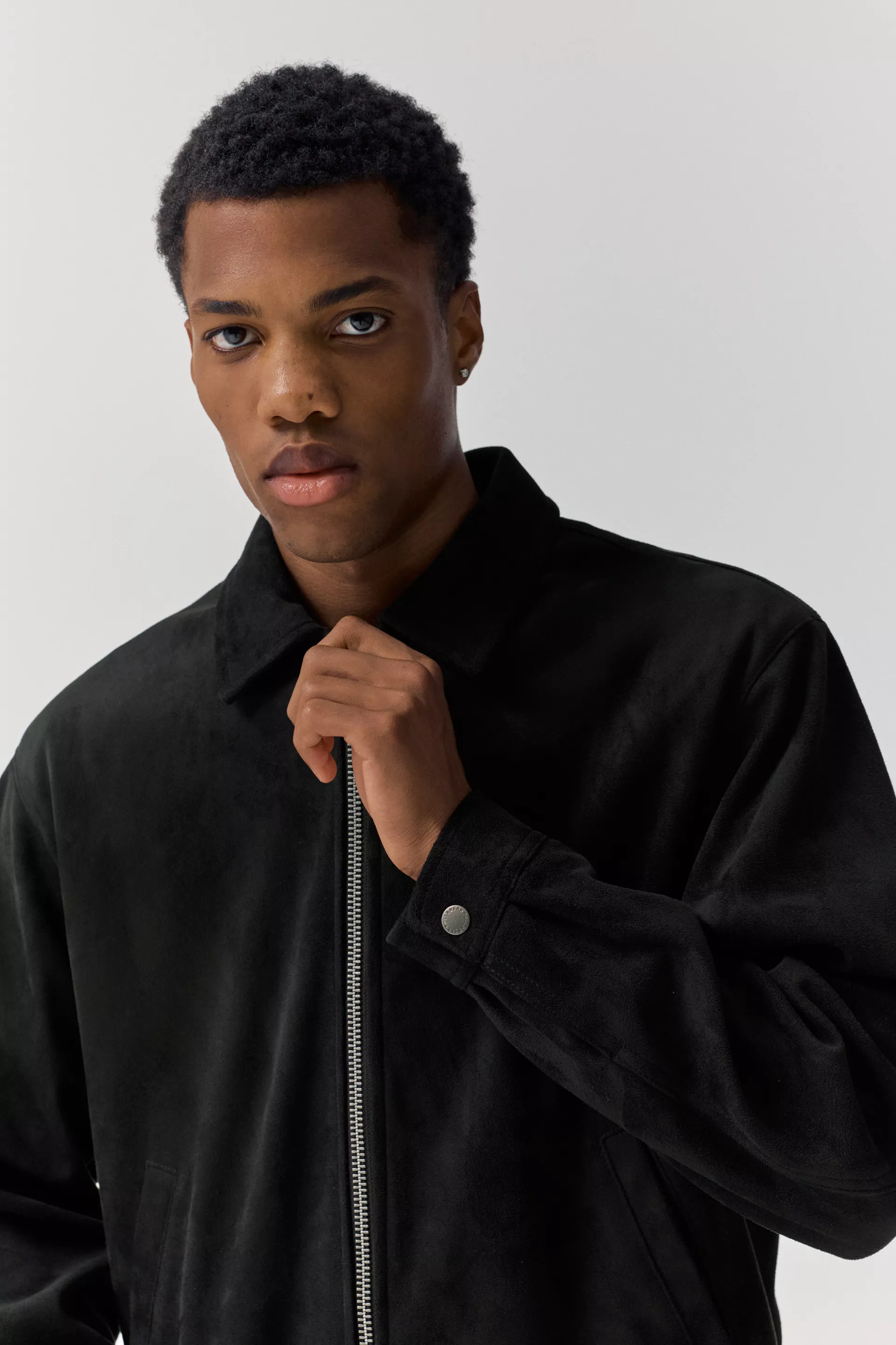 Pull&Bear Faux Suede Zip Jacket — Black