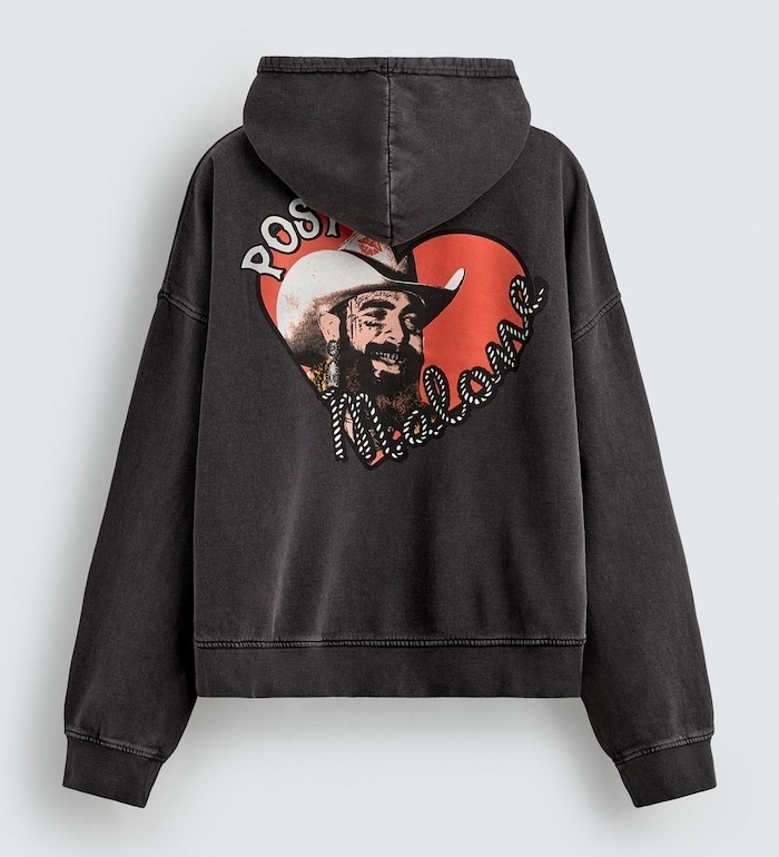 Zara Washed Effect Graphic Hoodie — Dark Grey