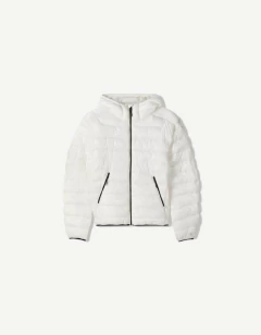 Bershka Lightweight Hooded Puffer — White