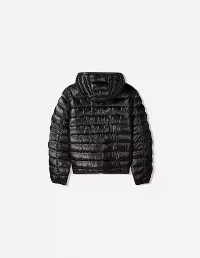 Bershka Shiny Hooded Puffer Jacket — Black