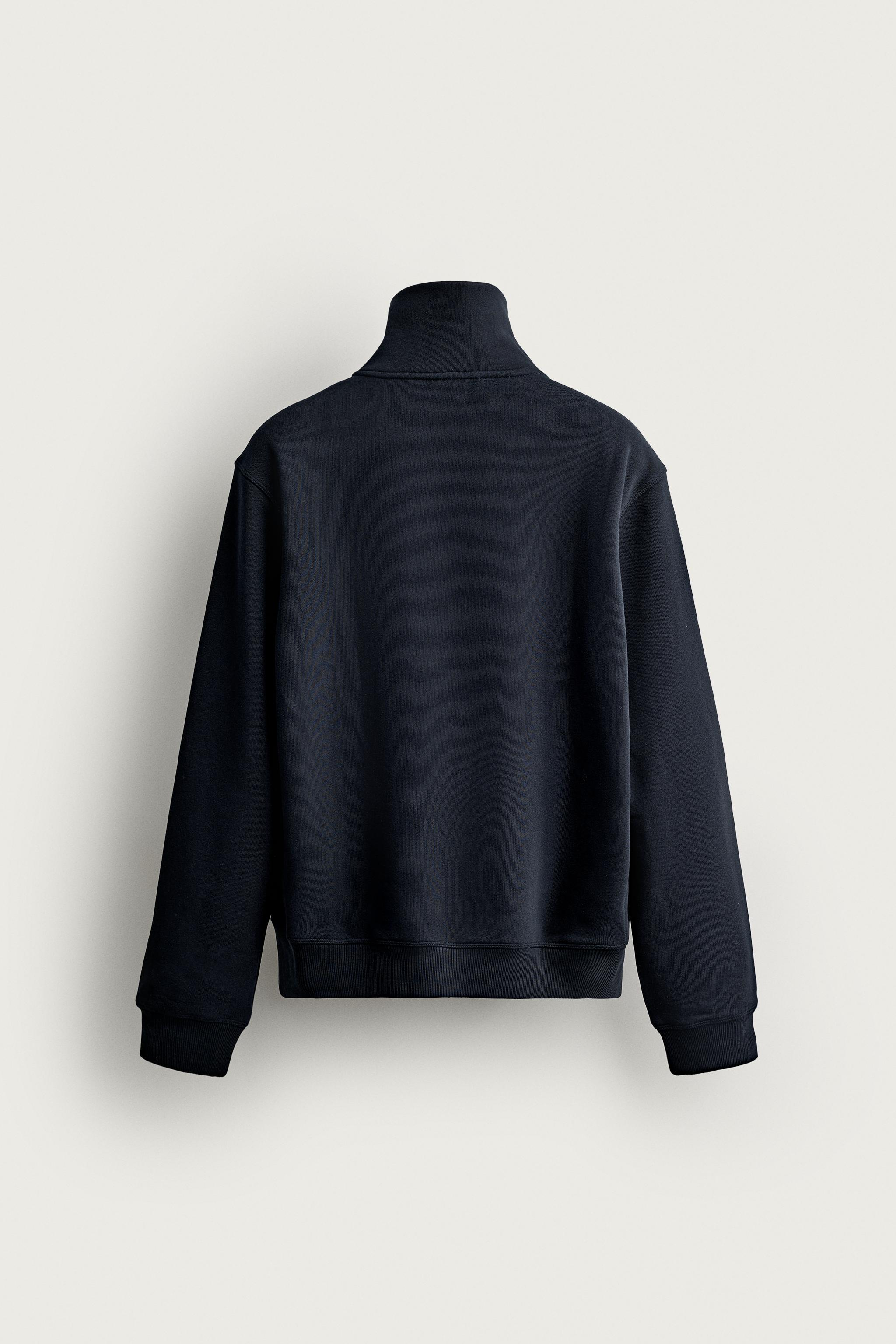 Zara Zip-Neck Cotton Sweatshirt — Navy