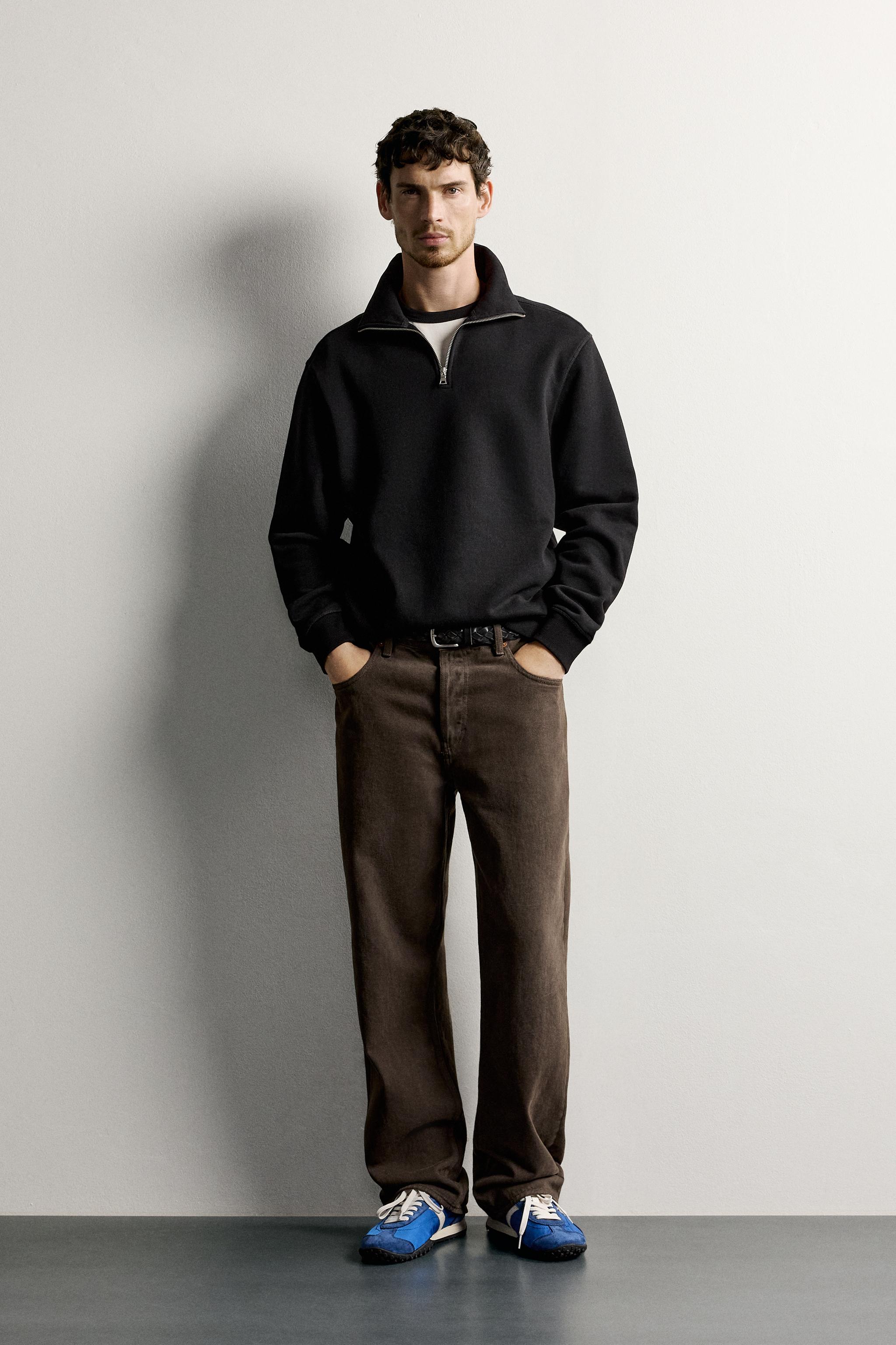 Zara Zip-Neck Cotton Sweatshirt — Black